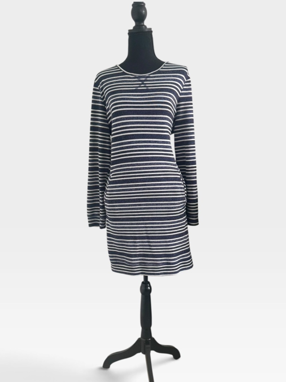 gray and white strip dress